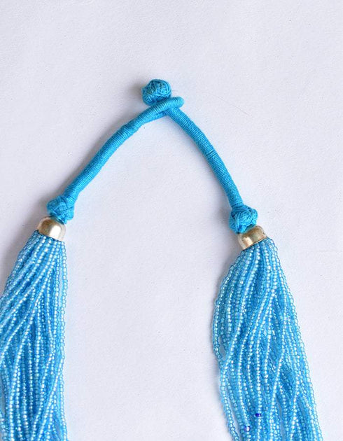 Blue Pottery Three Bead Side Necklace In Turquoise